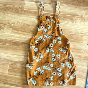 Shein corduroy overall dress burnt orange with white flowers